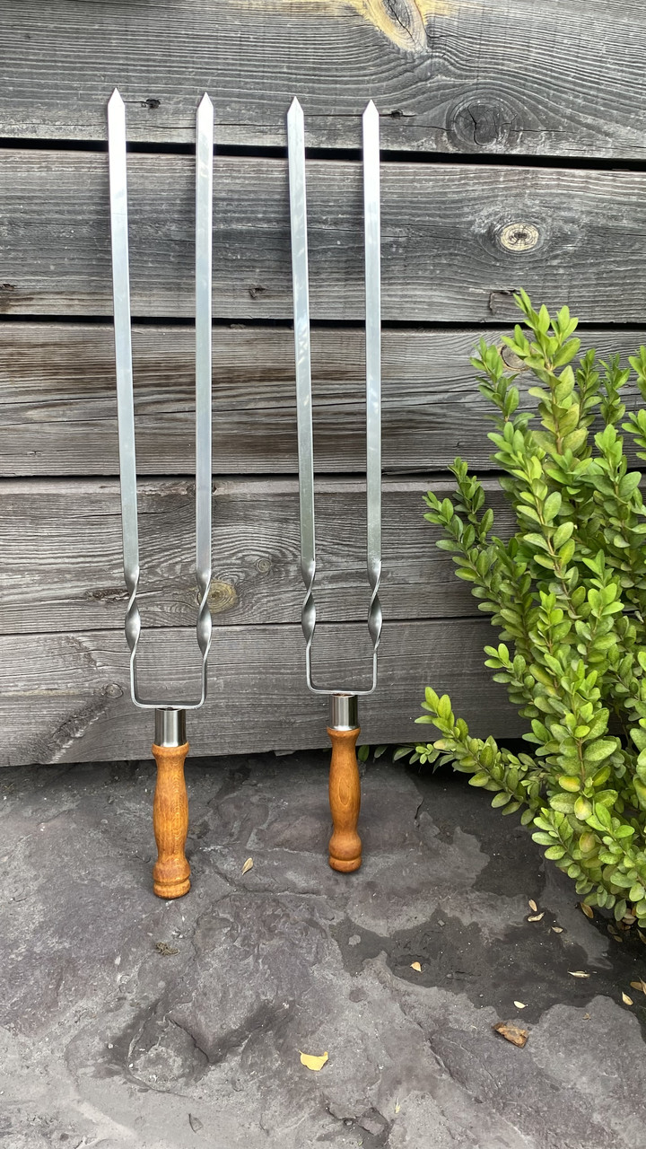 Шампур подвійний з дерев'яною ручкою 630*12*3мм