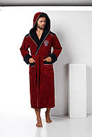 Чоловічий велюровий халат Nusa 2810 з капюшоном, бордовий M