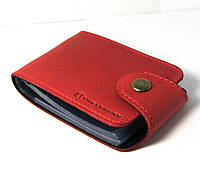 Шкіряна візитниця червона обкладинка для візитних карток, проїздних документів, дисконтних карток, натуральна шкіра