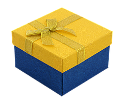 Подарункова жовто- блакитна коробка з бантом Універсальна (Браслет, Годинник) Розмір 9х9см, h = 5.5см
