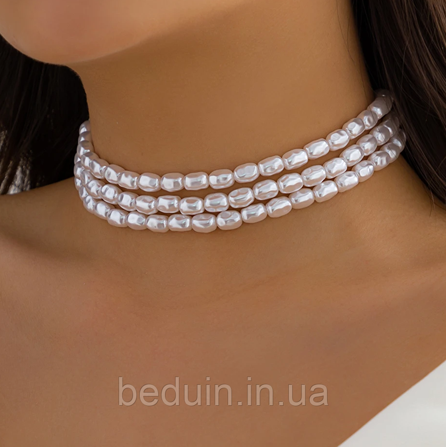 Шикарне перлове потрійне намисто чокер з барочними перлами — буси Aushal Jewellery