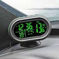Автомобильные часы с термометром и вольтметром VST 7009V, Зеленые / 4в1 цифровой автомобильный термометр
