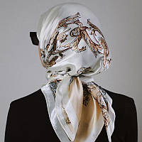 Косынка шелковая платок на шею на сумку женский атласный шаль белая с принтом шелк-армани хустка Узор 1