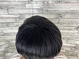 Перука чорна з натурального волосся коротка стрижка, фото 3