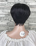 Перука чорна з натурального волосся коротка стрижка, фото 4