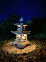Садова фігура чорно-сіра Погода з отвором, скульптура Японський ліхтарик для декору саду, ручної роботи 40 см