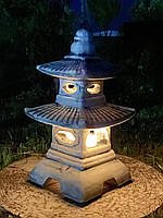 Садовая фигура черно-серая Погода с отверстием, скульптура Японский фонарик для декора, ручной работы 40 см