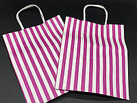 Крафт-пакети під логотип із крученими ручками "смуга". Колір рожевий. 21х27х11см