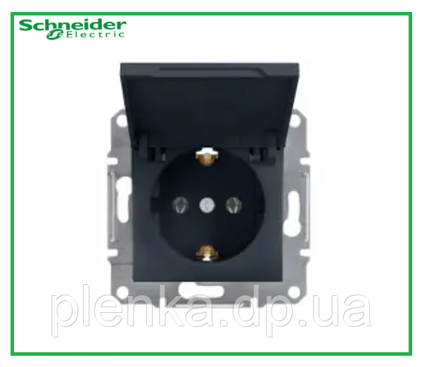 Розетка з кришкою і заземленням Schneider Electric Asfora Антрацит EPH3100171