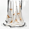 Косинка шовкова хустка на шию на сумку жіночий атласний шаль біла з квітковим принтом калли шовк-армані Візерунок 5, фото 8