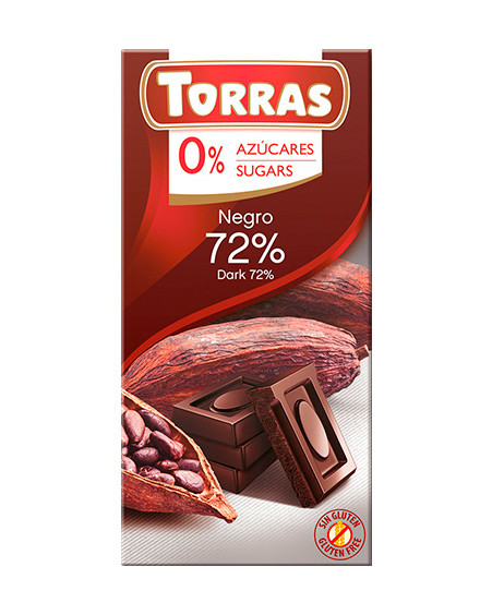 Шоколад черный горький TORRAS, Negro 72% какао(БЕЗ САХАРА, БЕЗ ГЛЮТЕНА) 75г