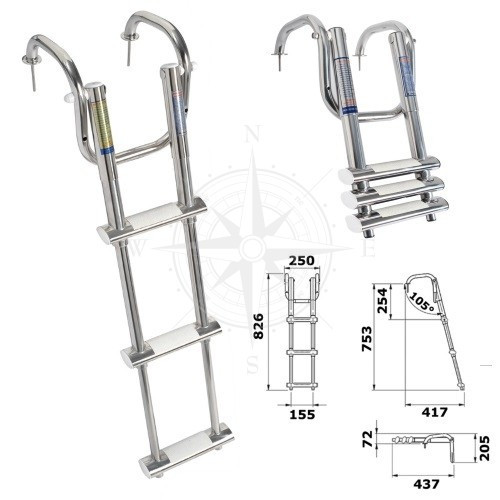 Трап лестница для платформы телескопический в лодку катер и яхту с поручнями сверхкомпактный 3 ступени - фото 1 - id-p1850113313