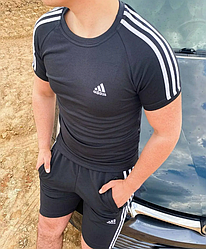 Чоловічий спортивний костюм Adidas літній шорти футболка комплект Адідас чорний