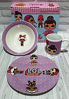 Набір дитячого посуду кераміка Metr+ Лол Lol фіолетовий 3 предмети