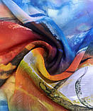 Шифон принт абстракція помаранчево-синя, фото 4