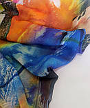 Шифон принт абстракція помаранчево-синя, фото 6