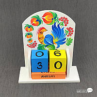 Вечный календарь с кубиками "Птица" Петриковская роспись 15см деревянный (34619)