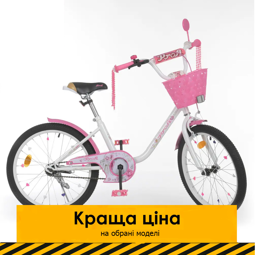 Велосипед двоколісний дитячий 20 дюймів (кошик, дзвінок, складання 75%) Profi Ballerina Y2085-1K Біло-рожевий