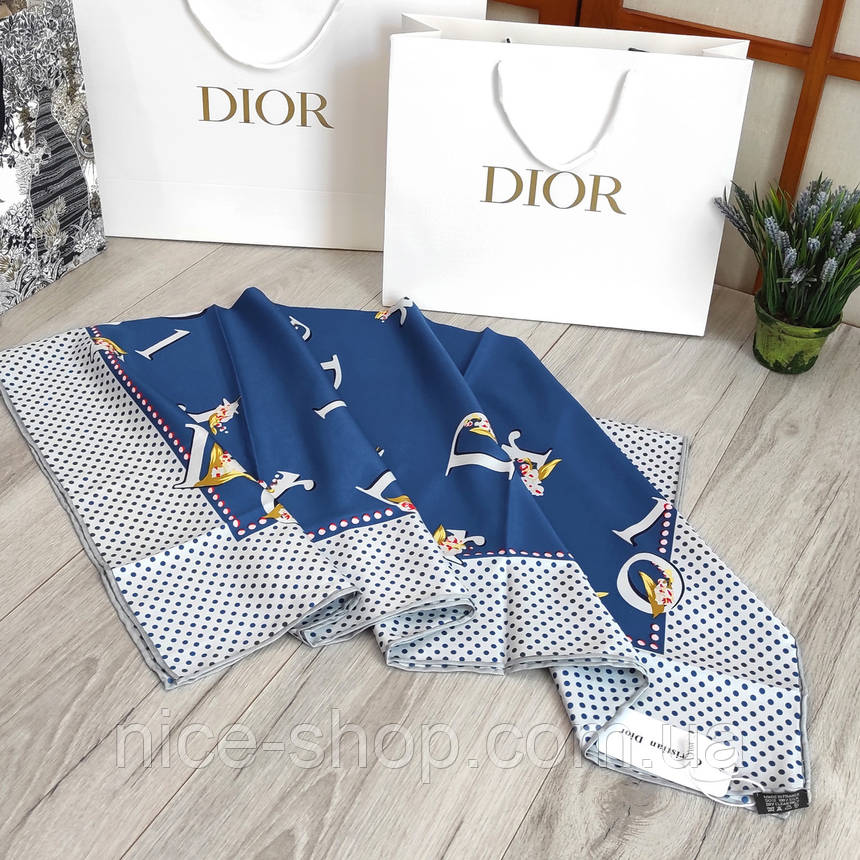 Хустка D.i.o.r шовкова з ручною підшивкою, фото 1