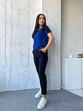 Жіночий літній костюм з брюками синій трикотажний костюм жіночий прогулянковий красивий костюм великого розміру, фото 9