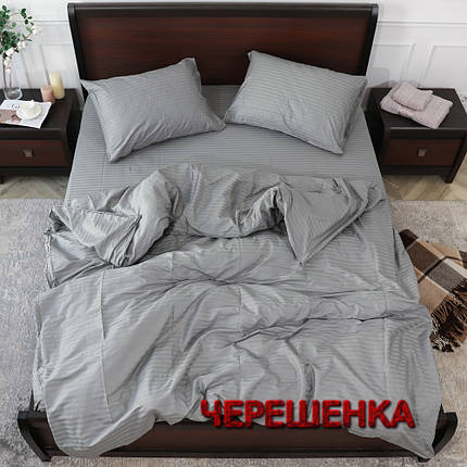 Полуторний набір постільної білизни 150*220 з Страйп Сатину №17-5102 Черешенка™, фото 1