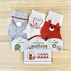 Тонкі шкарпетки для новонароджених 3 пари 0-3 міс. Ведмедики Червоний Biorganic
