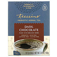 Teeccino, Prebiotic Herbal Tea, органический темный шоколад, без кофеина, 10 чайных пакетиков, 60 г (2,12 в в