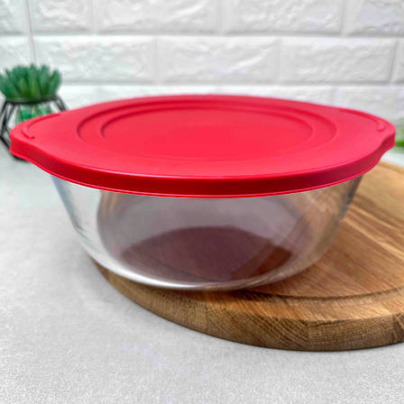 Скляна форма із силіконовою кришкою із жароміцного скла 2.1 л Borcam Red Cover, фото 1