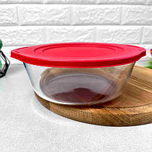 Скляна форма із силіконовою кришкою із жароміцного скла 2.1 л Borcam Red Cover, фото 2