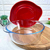 Скляна форма із силіконовою кришкою із жароміцного скла 2.1 л Borcam Red Cover, фото 5