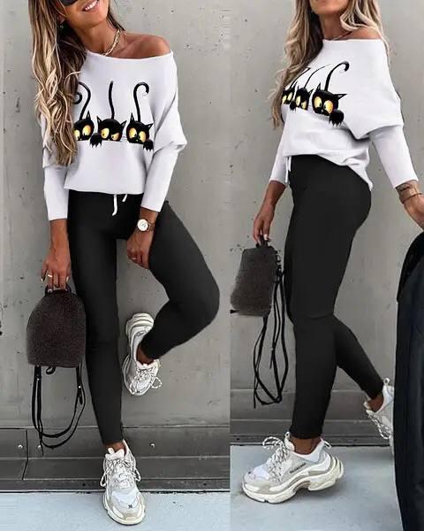 Жіночий прогулянковий костюм з котиками, фото 1