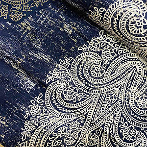 Тканина сатин із малюнком, візерунки великі різнобарвні на синьому (ТУРЦІЯ шир. 2,4 м) (SAT-S-0020)