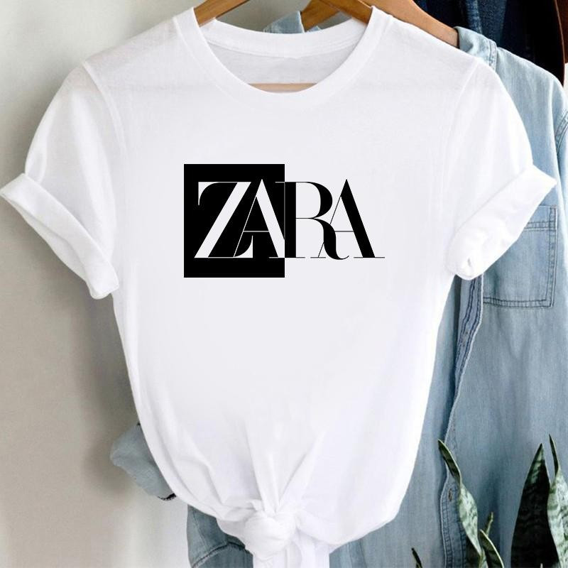 Жіноча футболка ZARA. Стильна футболка ЗАРА. Друк на футболках. Логотип на футболці, фото 1