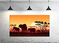 Картина на полотні на стіну для інтер`єру/спальні/прихожої DK Сім'я слонів (DKP4560-la838) 50х100 см