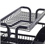 Сушарка для посуду Kamille 57,5х35х27,5см алюмінієва з піддоном (чорна), фото 4