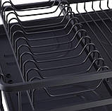 Сушарка для посуду Kamille 57,5х35х27,5см алюмінієва з піддоном (чорна), фото 5