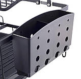 Сушарка для посуду Kamille 57,5х35х27,5см алюмінієва з піддоном (чорна), фото 6