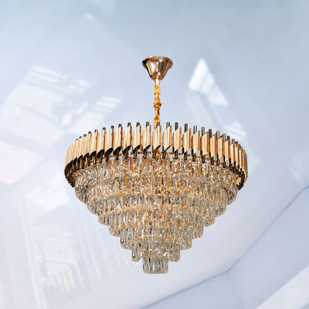 Велика кришталева люстра на 18 ламп колір Золото + Чорний Diasha 201202/800SGD+BK