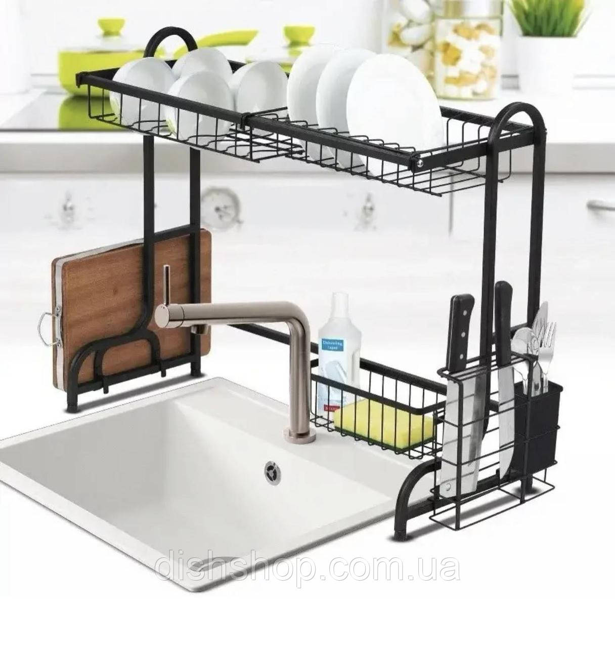 Сушарка для посуду Kamille 77х29,5х55,5см алюмінієва (чорний колір), фото 1