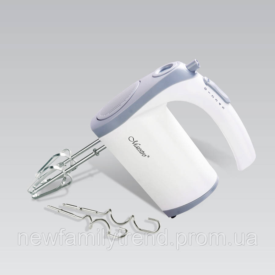 Електричний міксер ручний Maestro MR-505-WHITE Кухонний міксер 400 Вт Ручний міксер для кухні, фото 1