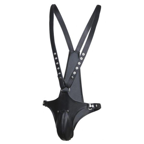 Male Leather Harness with Pouch Кітті