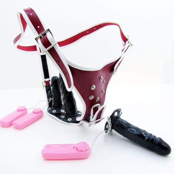 Leather vibrance Silicone dildos Three Removable Red Кітті