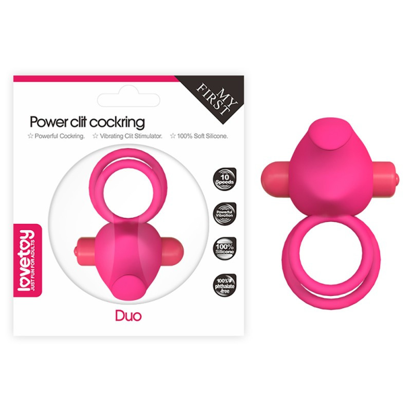 Вібро-насадка для пінису з ерекційними кільцями Power Clit Duo Silicone Cockring Кітті