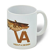 Сувенирная рыболовная Чашка VA Сом 330мл, белая, керамическая, подарок рыбалке, с принтом