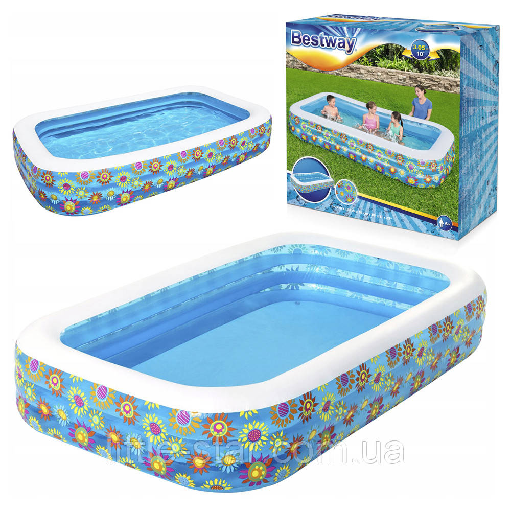 Дитячий надувний басейн Bestway 54121 Сімейний, 305 х 183 х 56 см, 3 камери, 1161 л