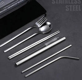 Набір столових приборів із неіржавкої сталі (ложка, вилка, палички, трубочки, щіточка)