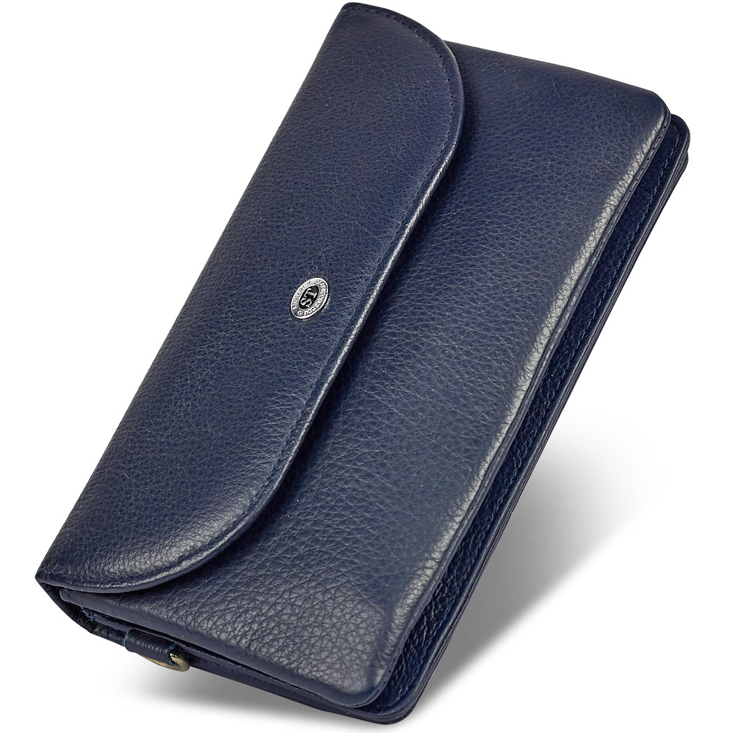 Темно-синій жіночий гаманець-клатч з натуральної шкіри з клапаном на кнопці ST Leather ST23, фото 1