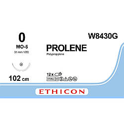 Пролен (Prolene) 0 колюча масивна Тапер Поінт (Taper Point) 31 мм, 1/2кола, блакитний 100см