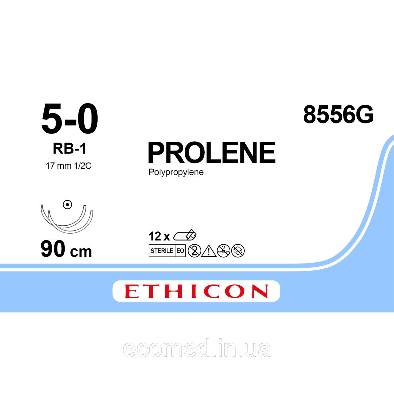 Пролен (Prolene) 5-0 колюча Тапер Поінт (Taper Point) 2х17 мм, синій 90см, 1шт., фото 1