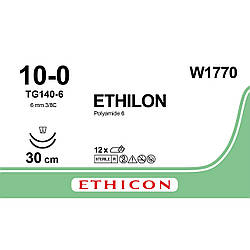 Етілон (Ethilon) 10-0 шпательна 2*6,5 Едванст Мікро-Поінт (Micro-Point Advanced) MICRO-POINT 3/8кола, чорний 30см, 1шт.